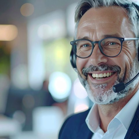 Lächelnder Kundenberater mit Headset – freundlicher Support für Fragen zum Metallankauf